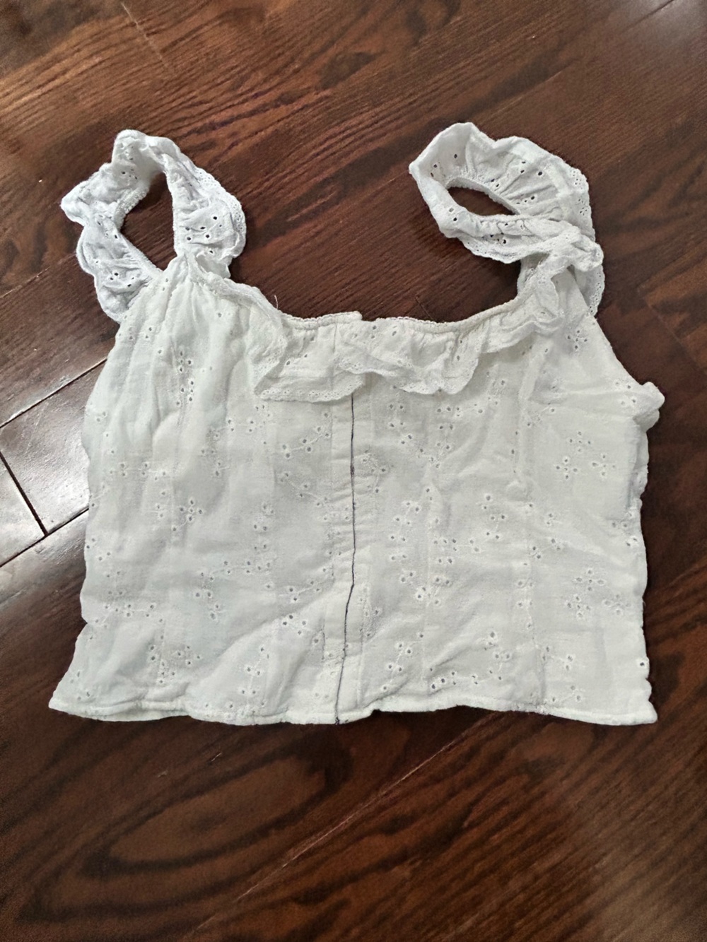 White Eyelet Ruffle Strap Summer Top